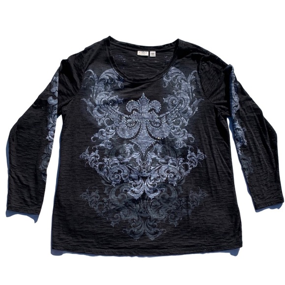 Cato Tops - Cato Burnout 3/4 Sleeve Bling Top